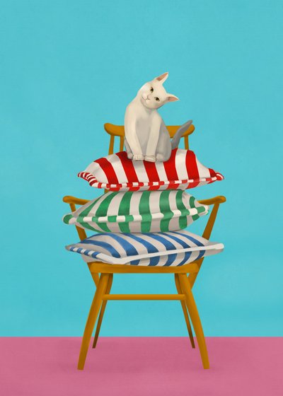 Un chat curieux sur des coussins - Flow Line