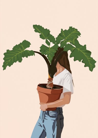 Femme tenant une plante - Flow Line