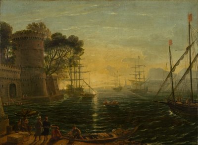 Port au coucher du soleil - Follower of Claude Lorrain