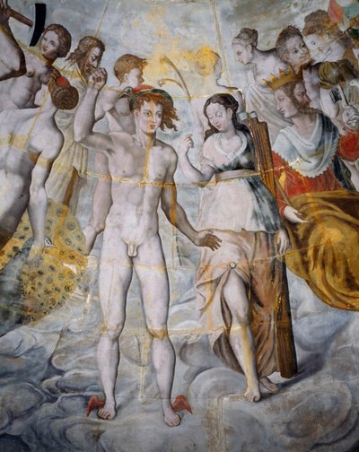 Mercure, messager des dieux et Psyché, Janus à droite, fresques dans la tour dorée de Ligue, École de Fontainebleau, Château de Tanlay (16e-17e siècle), Bourgogne, France - Fontainebleau School