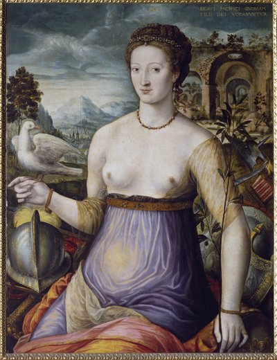 Allégorie de la Paix, ou Diane de Poitiers tenant une colombe. Portrait de la duchesse de Valentinois Diane de Poitiers (1499-1566), favorite du roi Henri II de France. Peinture de l