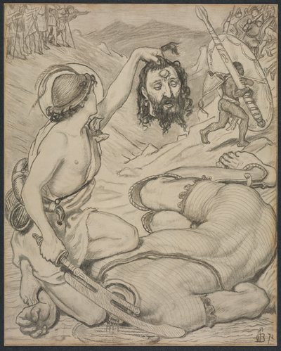 David et Goliath, dessin pour vitrail au Jesus College, Cambridge - Ford Madox Brown