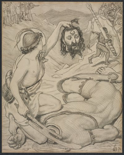 David et Goliath, dessin pour vitrail au Jesus College, Cambridge - Ford Madox Brown