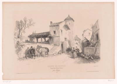 Rue de village avec chevaux et diverses figures - Fortuné Ferogio
