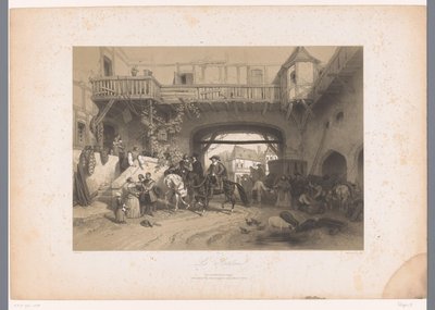 Trois cavaliers arrivent à une auberge - Fortuné Ferogio