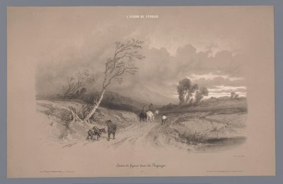 Voyageurs sur un chemin de campagne par temps orageux - Fortuné Ferogio