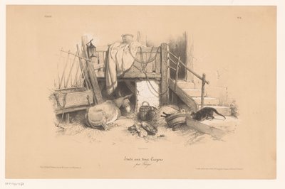 Étable avec un âne, un chat et une souris, Etude aux deux crayons, par Férogi (série) - Fortuné Ferogio