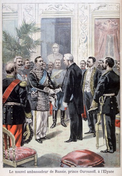 Prince Ourousoff, ambassadeur de Russie rencontrant Félix Faure, 1898 - Fortuné Méaulle