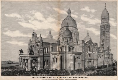 Inauguration de la Basilique du Sacré-Cœur à Montmartre en 1891 (apparence du monument après achèvement complet) - Gravure de Meaulle en 1891 - Fortune Louis Meaulle
