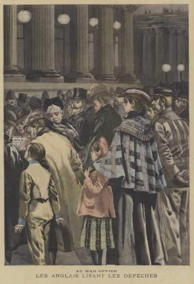 Membres du public britannique lisant des nouvelles de la guerre des Boers devant le War Office, Londres - Fortune Louis Meaulle