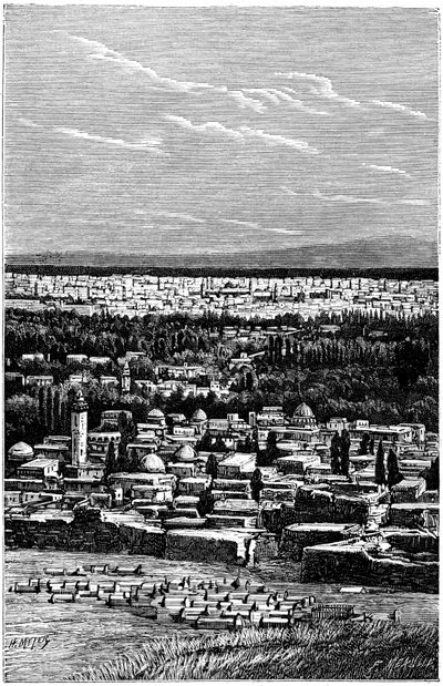 Syrie : Damas vers 1900 - Cimetière musulman - gravure de Meyer et Meaulle du livre « À l
