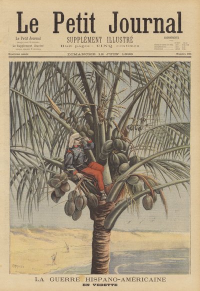 La guerre hispano-américaine : un guetteur espagnol dans un cocotier - Fortune Louis Meaulle