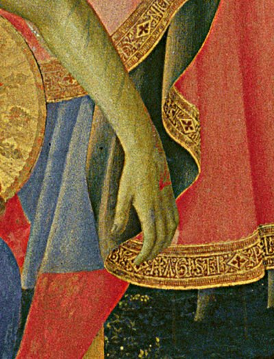 Détail du retable de Santa Trinita, cadre et pinacles par Lorenzo Monaco (Piero di Giovanni) (c.1370-1425) terminé c.1434 - Fra  Angelico