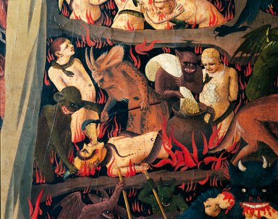 Enfer avec des démons punissant les gourmands, détail du Jugement dernier par Giovanni da Fiesole dit Fra Angelico (1400-vers 1455), tempera sur bois - Fra (c.1387 1455) Angelico