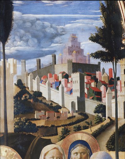 Paysage avec vue de Jérusalem et du temple de Salomon (détail) - Fra  Angelico