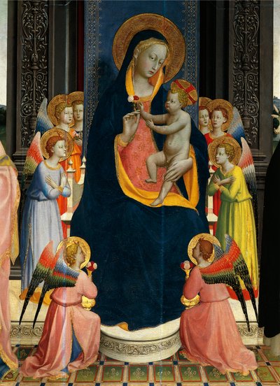 Madonna et Enfant en majesté avec des saints par Giovanni da Fiesole dit Fra Angelico (1400-vers 1455), tempera sur bois, (détail) - Fra (c.1387 1455) Angelico