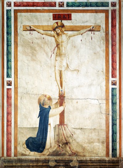 Saint Dominique adorant le Crucifix par Giovanni da Fiesole, dit Fra Angelico, fresque, Couloir du Couvent de Saint-Marc, Florence - Fra (c.1387 1455) Angelico