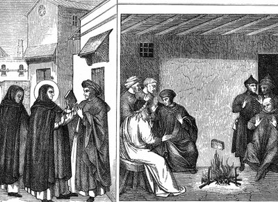 Hérésie albigeoise. Saint Dominique donne un livre professant la 