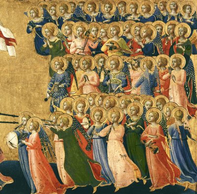 Christ glorifié dans la cour du ciel, détail des anges musiciens du côté droit, 1419-35 (détail) - Fra Angelico