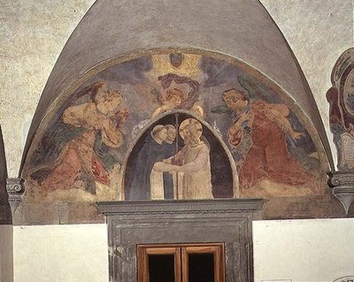 Le Christ accueille deux frères dominicains, lunette - Fra Angelico