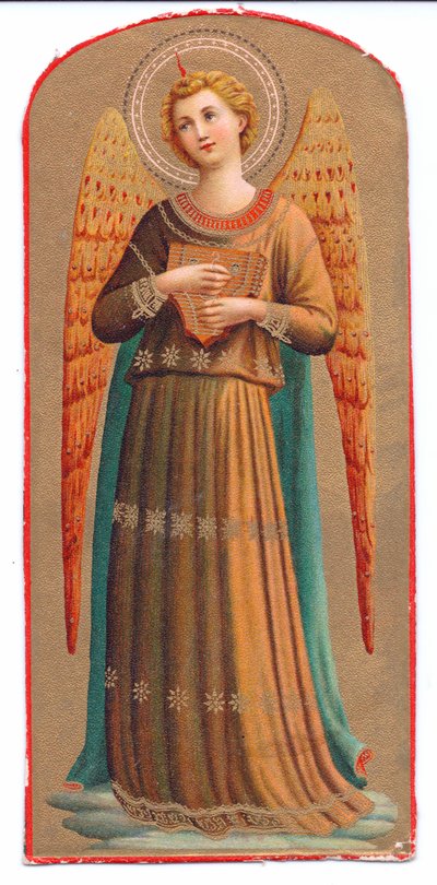 Lithographie en couleur de Fra Angelico, ange avec instrument de musique, c.1910 - Fra Angelico