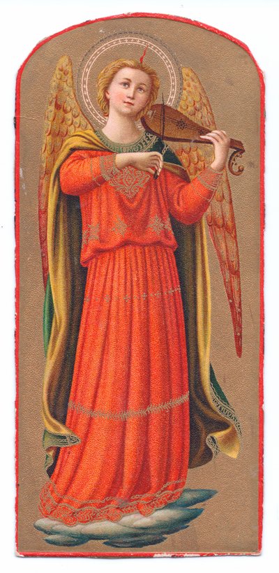 Lithographie en couleur de Fra Angelico, ange jouant du violon, c.1910 - Fra Angelico