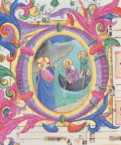 Missel 558 f.9r Initiale historiée O représentant la Pêche miraculeuse (détail) - Fra Angelico