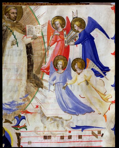 ds 558 f.67v Saint Dominique avec quatre anges musiciens, d