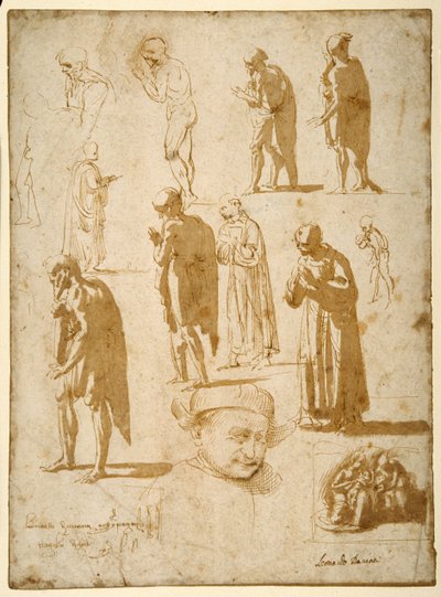 Études de figures masculines, nues et drapées, dont deux en habit monastique - Fra Diamante