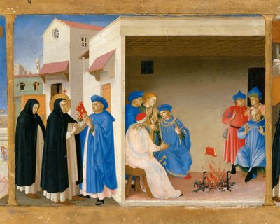La dispute de Saint Dominique et le miracle du livre Prédelle du retable La Couronnement de - Fra Giovanni Angelico da Fiesole