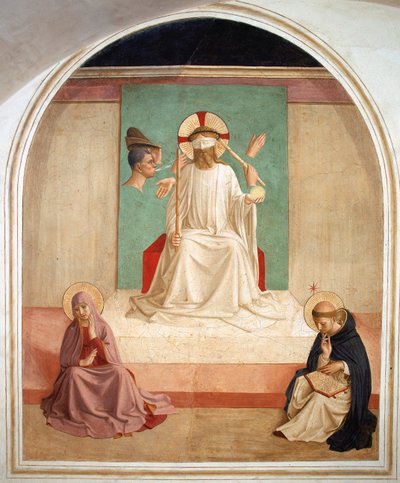 Le Christ moqué en présence de la Vierge et de Saint Dominique - Fra school of Angelico