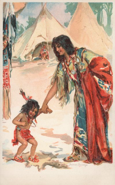 Une femme amérindienne tenant la main de son enfant - Frances Brundage