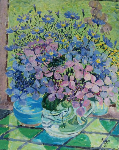 Hortensias et marguerites de Noël, 2021 (acrylique sur toile) - Frances Naggs