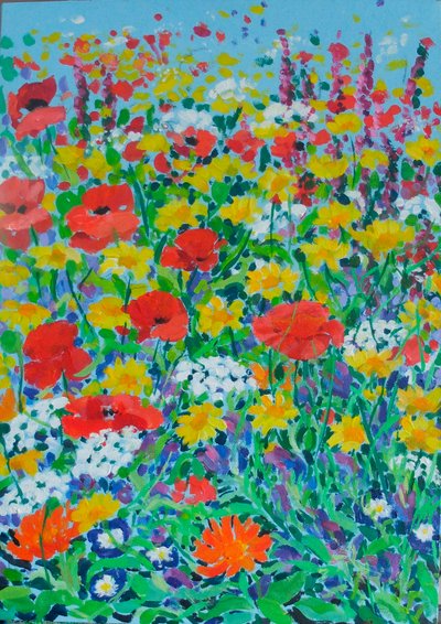 Prairie de fleurs sauvages, 2024 (acrylique sur toile) - Frances Naggs