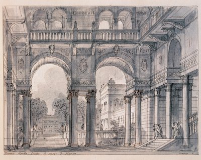 Scénographie pour la deuxième scène des « Noces de Figaro » (Le nozze di Figaro) de Wolfgang Amadeus Mozart (1756-1791) dirigée par le scénographe Francesco Bagnara (1784-1866) 1820-1839 Venise, Museo Correr - Francesco Bagnara