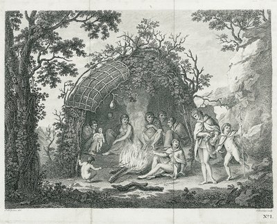 Vue des Indiens de Terre de Feu dans leur hutte (sans titre) - Francesco Bartolozzi
