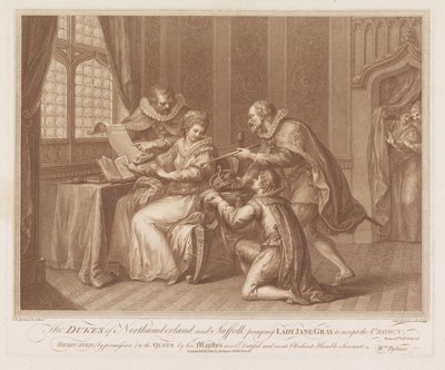 Les ducs de Northumberland et de Suffolk demandent à Lady Jane Grey d