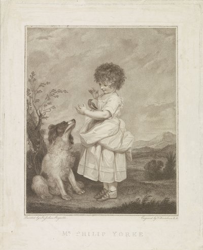 Portrait de Philip Yorke avec chien et oiseau - Francesco Bartolozzi