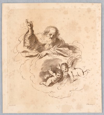Le Tout-Puissant dans les Nuages, avec Deux Anges Enfants - Francesco Bartolozzi