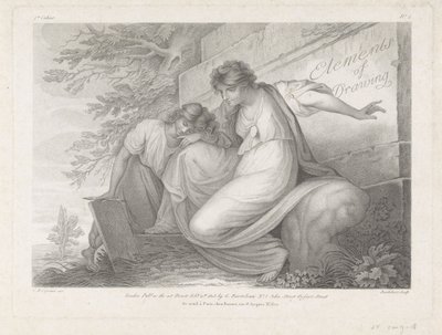 Page de titre avec deux figures dessinant dans un paysage - Francesco Bartolozzi