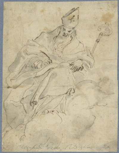 Évêque assis sur un nuage, écrivant - Francesco Bernardi