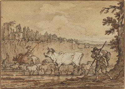 Berger traversant une rivière - Francesco Casanova