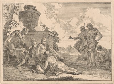 Un satyre avec un bâton et sept autres figures - Francesco Fontebasso