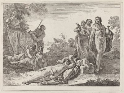 Apollon et nymphes dans un paysage avec un buste de Pan - Francesco Fontebasso