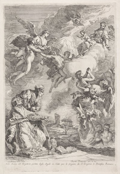 Saint Grégoire le Grand et saint Jérôme priant pour les âmes du purgatoire - Francesco Fontebasso
