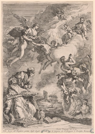 Le Pape Grégoire le Grand et Saint Vitale intercédant pour les âmes du purgatoire - Francesco Fontebasso, after Sebastiano Ricci