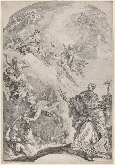 Saint Grégoire I délivrant les âmes du purgatoire - Francesco Fontebasso after Sebastiano Ricci