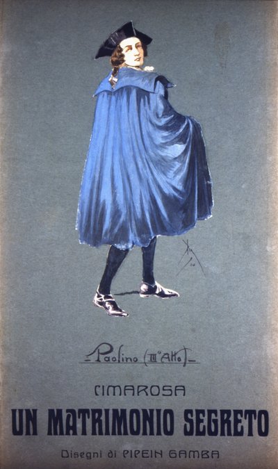 Personnage « Paolino » dans « Mariage secret » (Matrimonio Segreto) de Domenico Cimarosa (1749 - 1801). Costume de F. Gamba - Scala de Milan - Francesco Gamba