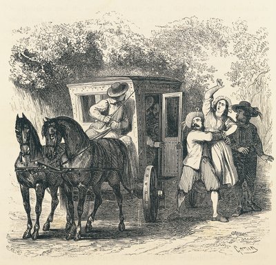 Enlèvement de Lucy, épisode des Fiancés, par Alessandro Manzoni, illustration de Francesco Gonin pour l