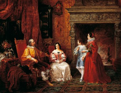 Prince racontant au jeune prince et à sa mère la décision de Gertrude de devenir nonne, épisode des Fiancés d